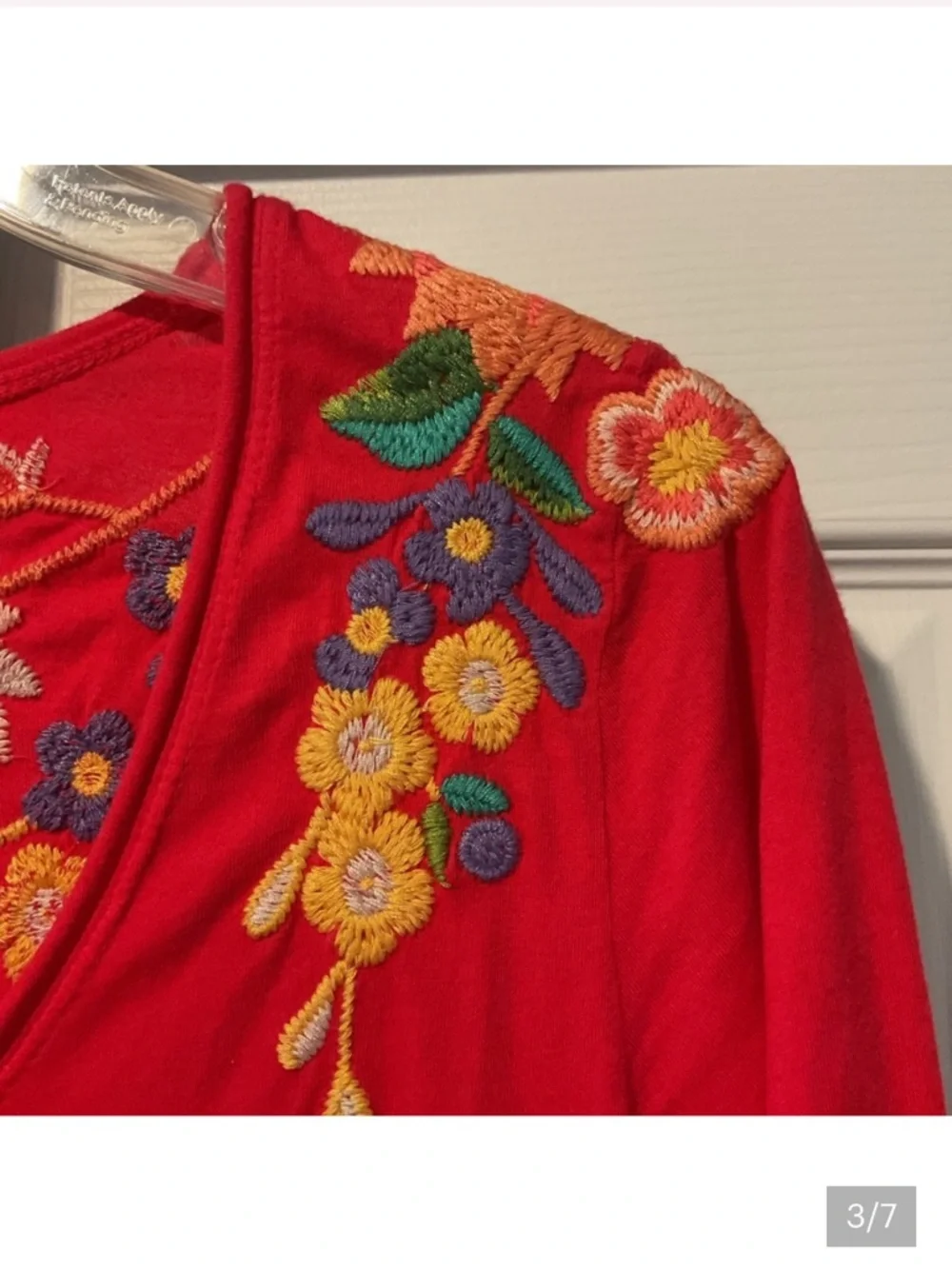 Johnny Was Red Midi Dress with Floral Embroidery - Picture 4 of 8